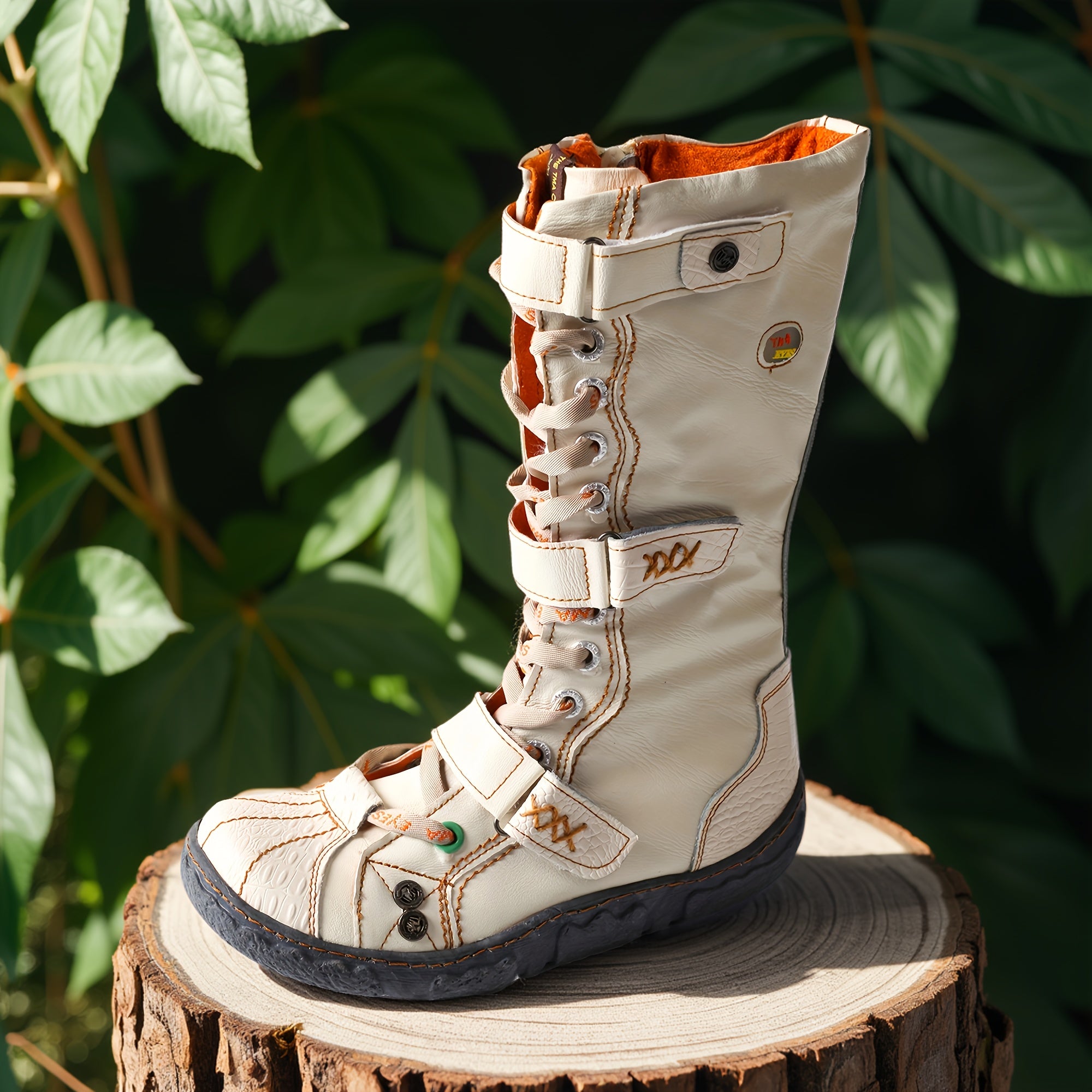 Women's Colorblock Boots with Side Zipper Soft Sole Buckle Platform Western Round Toe