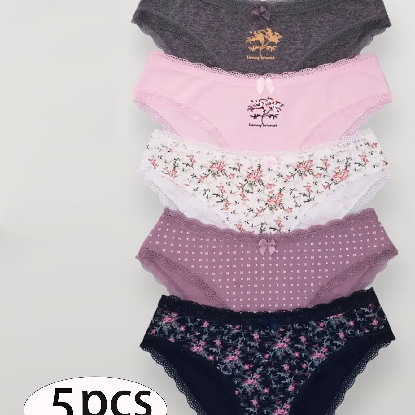Conjunto de braguitas de algodón para mujer con estampados de lunares y rayas, de tiro medio, ropa interior transpirable, pack de 5