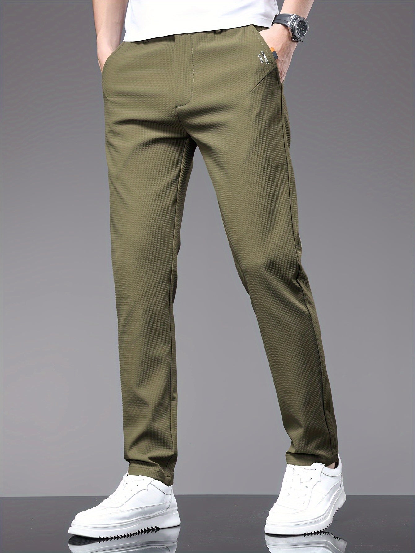 Men's Slim Fit Polyester Pants with Pockets for Outdoor Activities Spring Fall