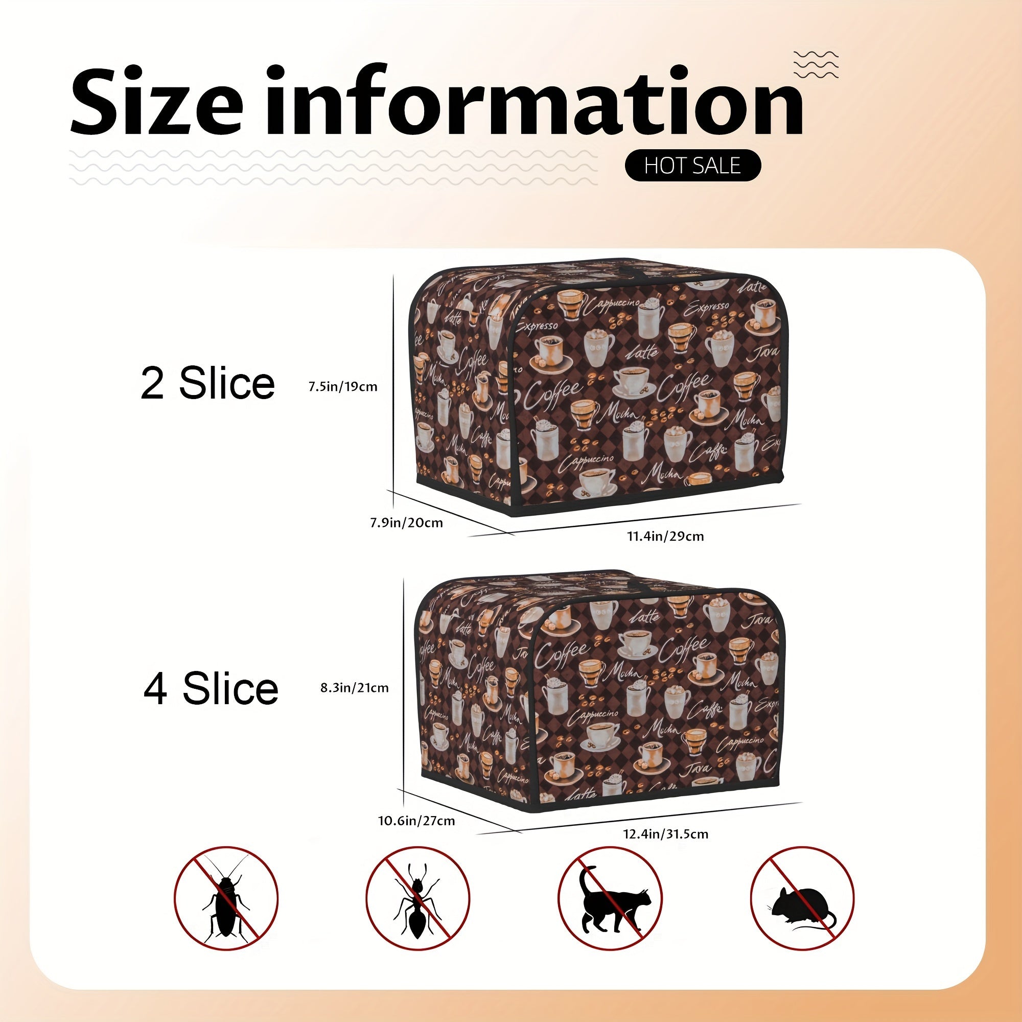 Toaster Cover for 2-4 Slice Toasters Dust-Resistant Machine Washable Top Hook