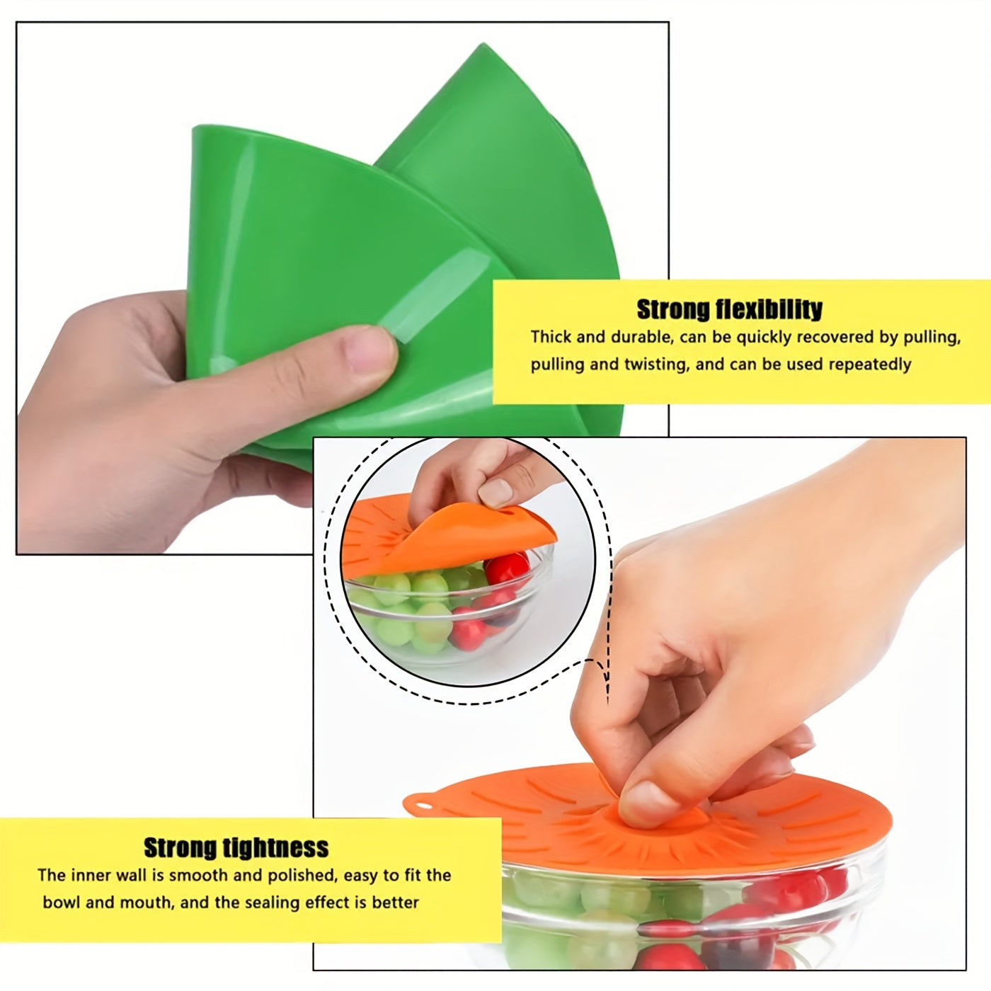 Set of 7 Silicone Food Lids in Various Sizes and Colors Reusable Heat-Resistant Microwave Oven Pot Cover