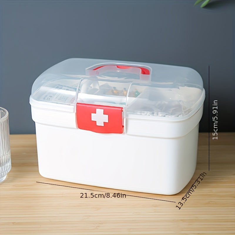 Large Capacity Handheld Plastic Medical Emergency Kit with Multiple Compartments for Home and Outdoor Use