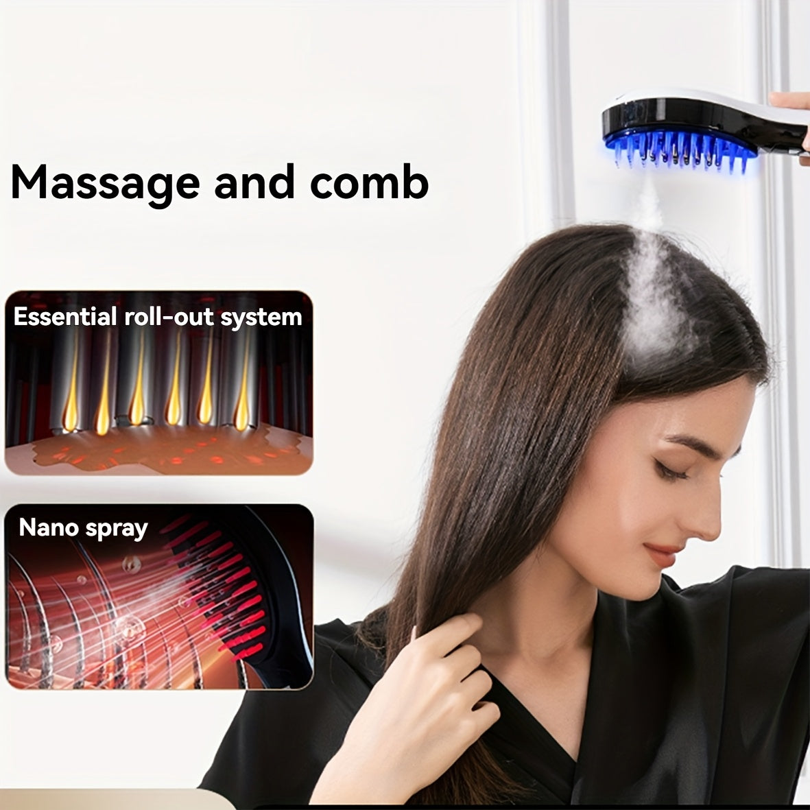 Электрический массажер для кожи головы с жидким нанораспылением и 9 режимами вибрации