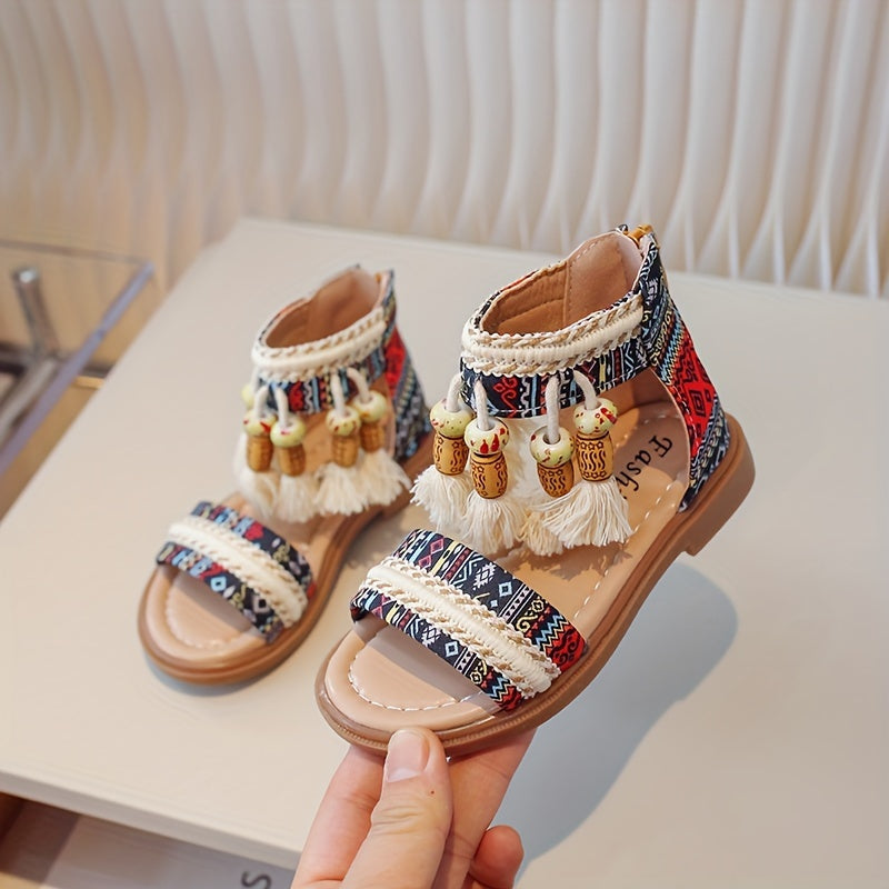 Girls Summer Boho Open-Toe Sandals Rubber Sole PU Upper Casual Beach Shoes