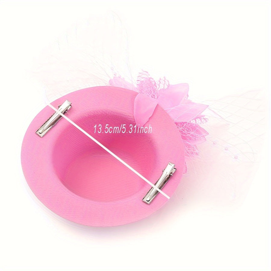 Feather Fascinator Hat with Mesh Veil and Beret Style for Weddings Races Halloween and Parties Available with Headband or Clip