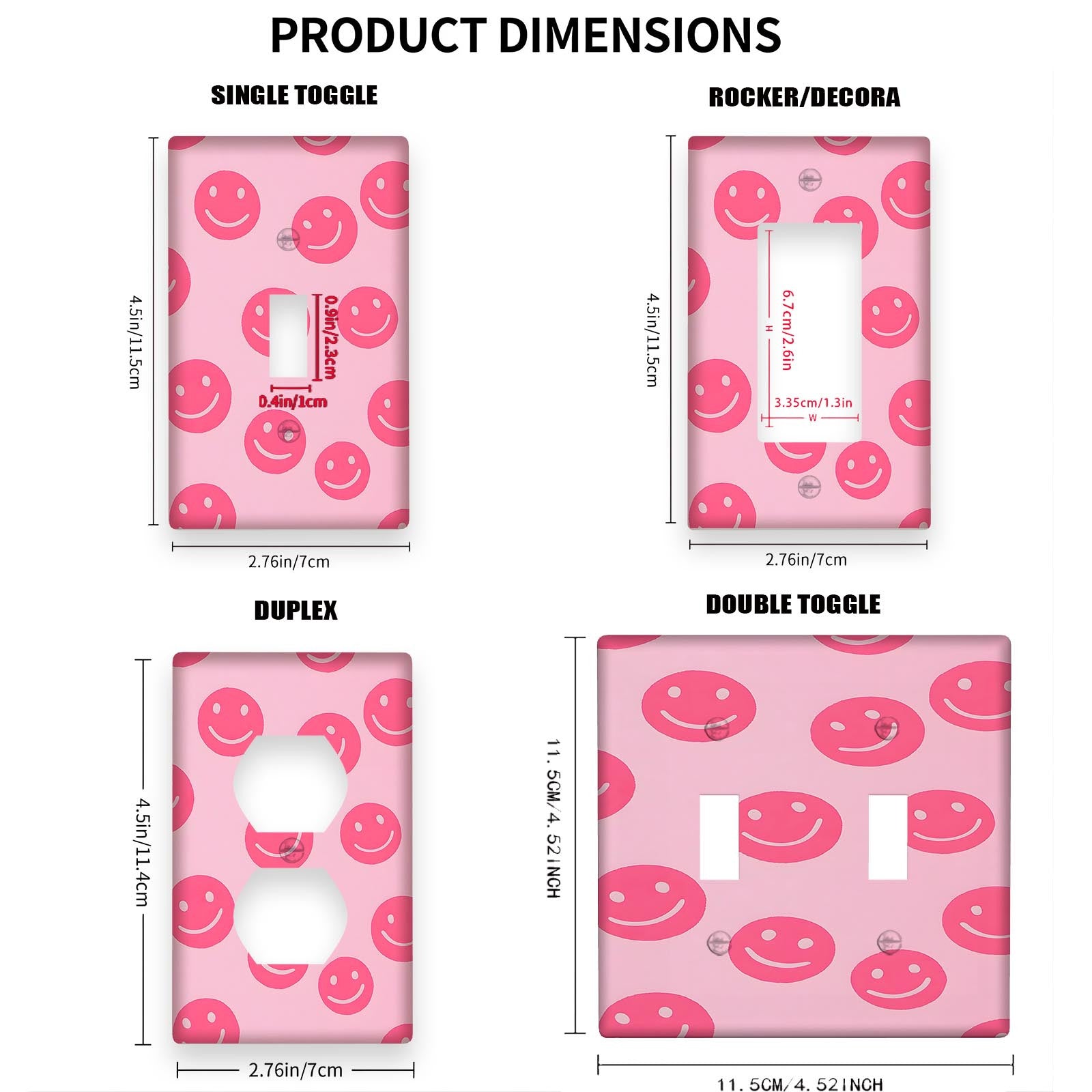 Pink Smile Face Wall Plate Cover Decorative Light Switch Outlet Panel for Bedroom or Kitchen