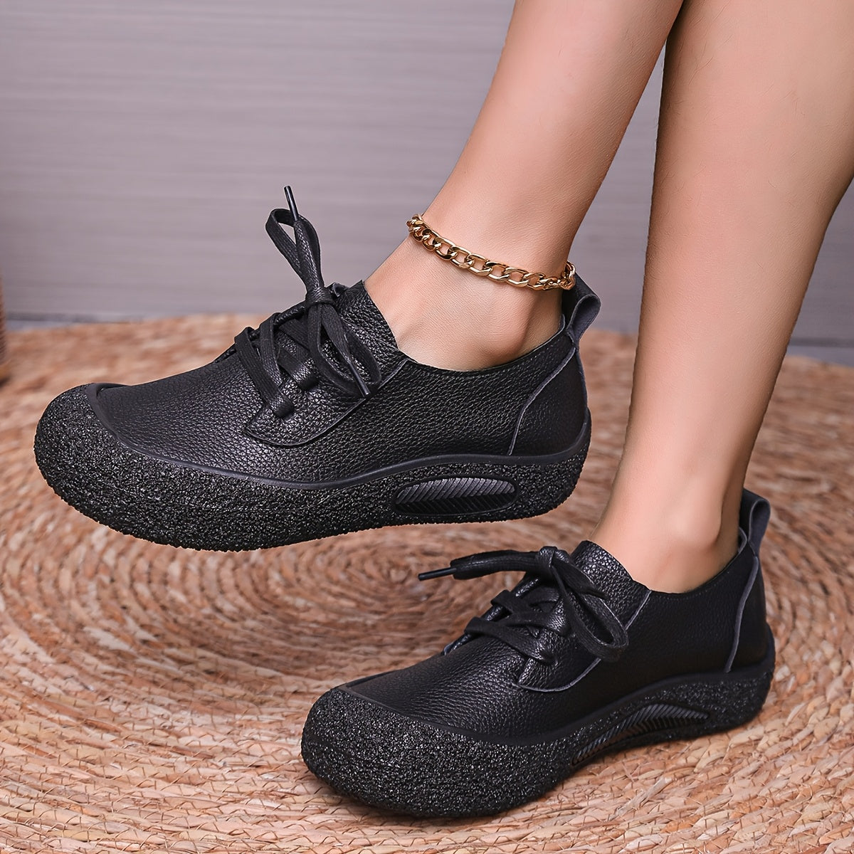 Women's Flat Shoes Leather-Style Casual Shoes Comfortable Red All-Season