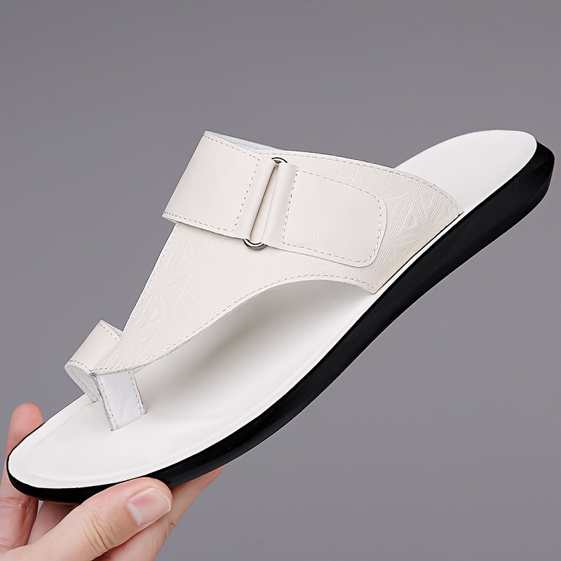 Men's Summer Casual Slides with Adjustable Strap Lightweight PU Non-Slip Beige