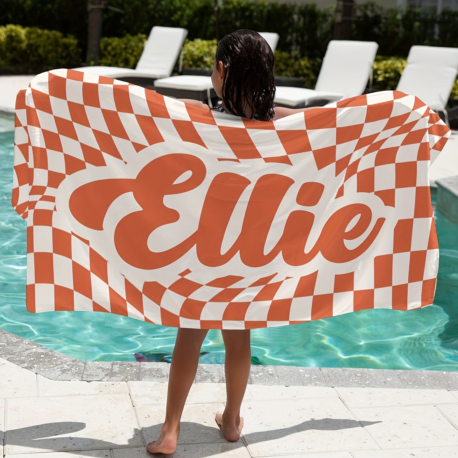 Customized Lattice Pattern Beach Towel with Name Quick-Drying and Absorbent for Beach Swimming Camping