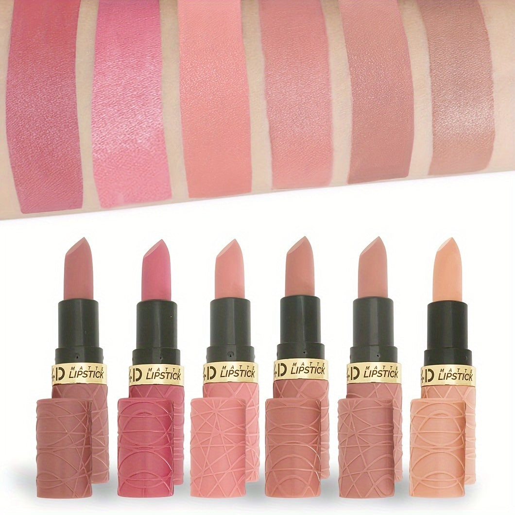 Set of 6 Matte Lipsticks Long-Lasting Brown-Red Nude Bean Paste