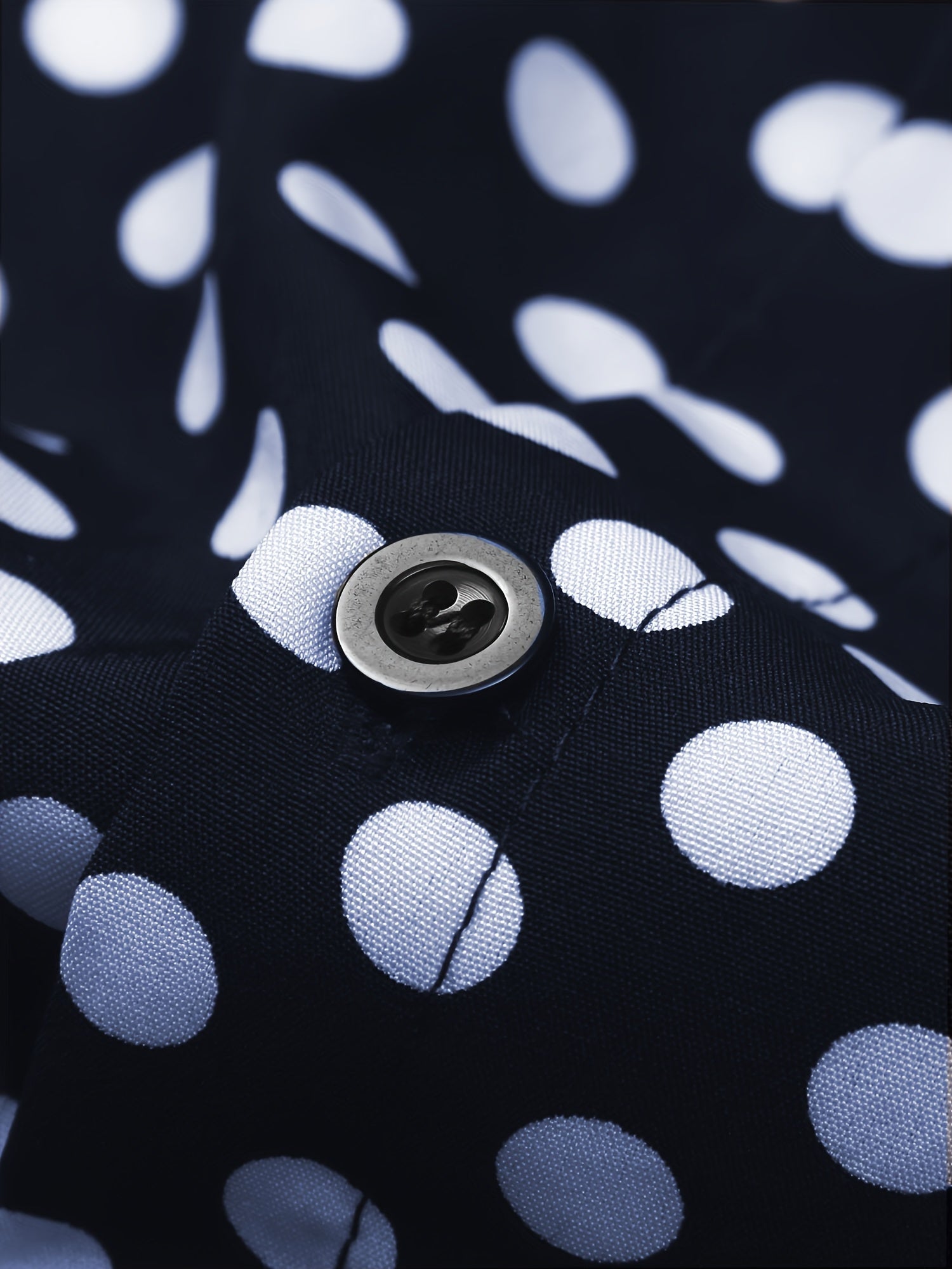 Plus Size Men's White Polka Dot Water Pattern Long Sleeve Casual Shirt