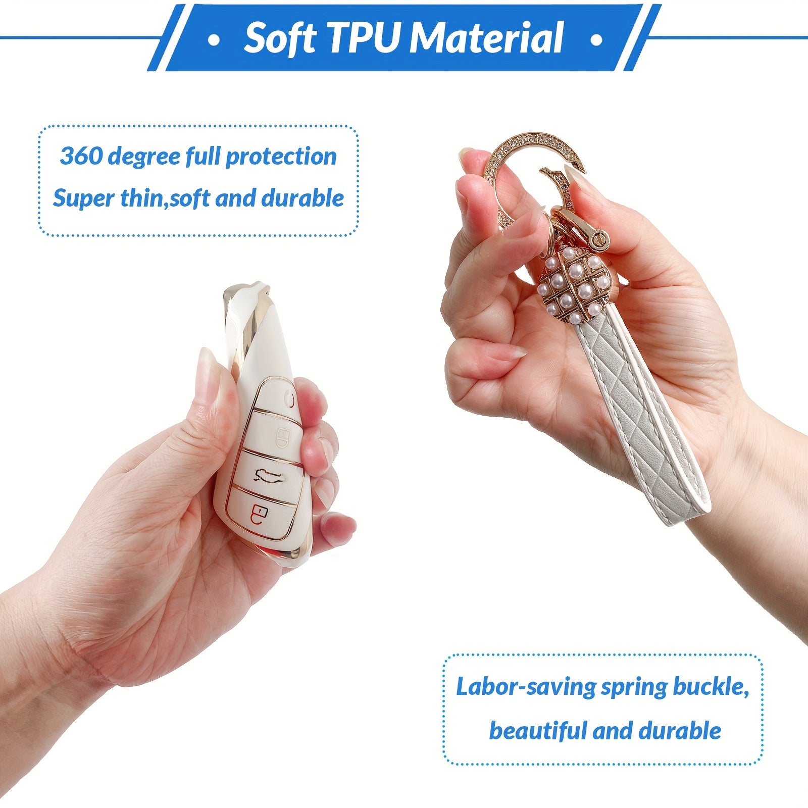 Leather Key Fob Protector with Bling Keychain for Car Key