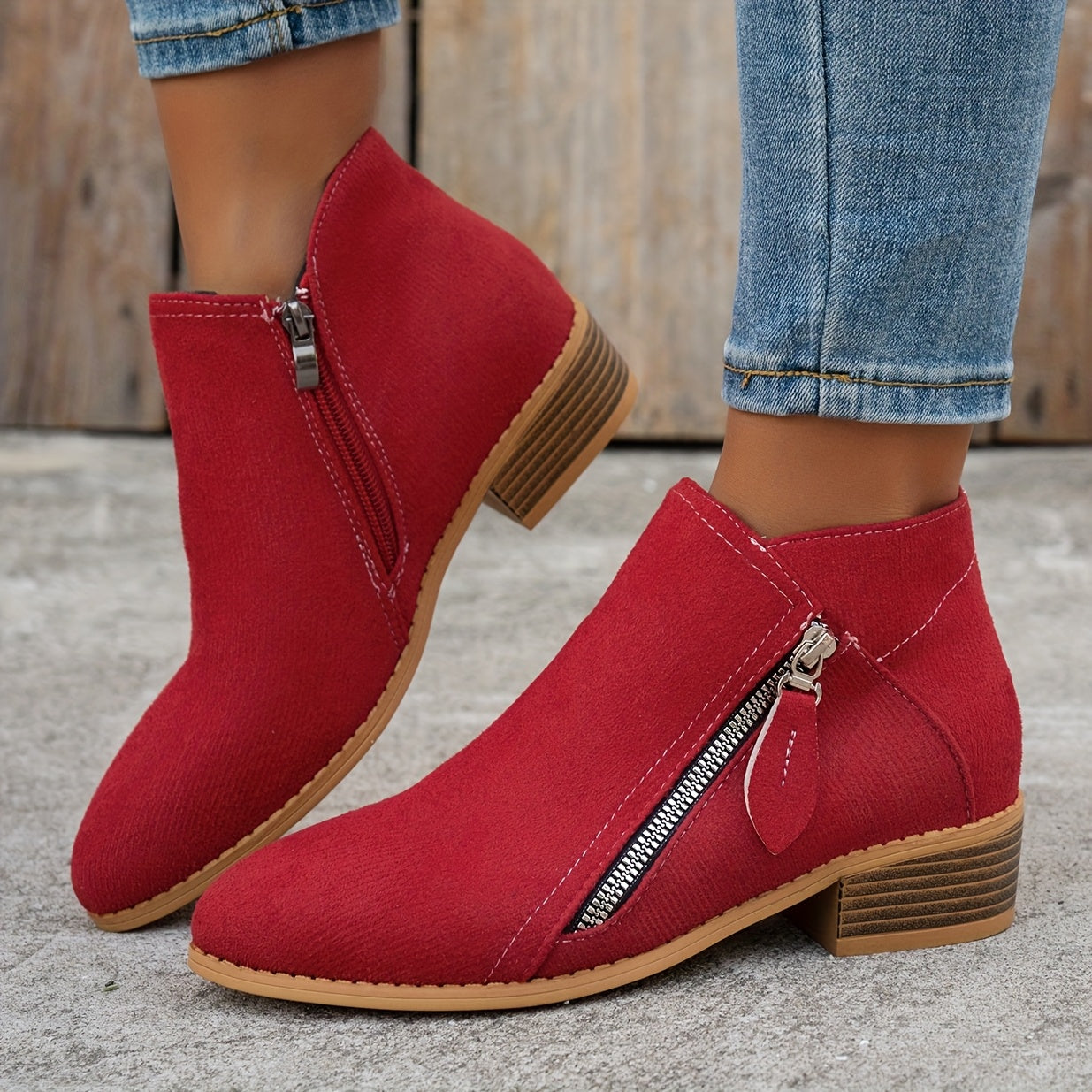 Women's Chelsea Ankle Boots Slip-On Mid Heel Pointed Toe Black White Green Red