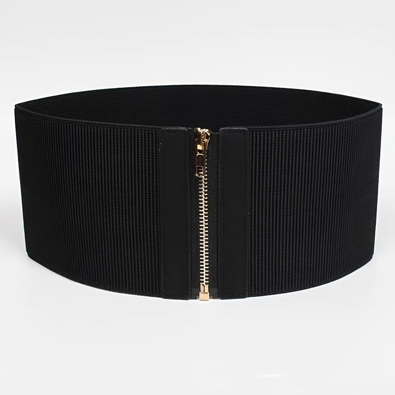 Женский винтажный широкий эластичный пояс однотонного цвета с корсетным стяжкой и молнией