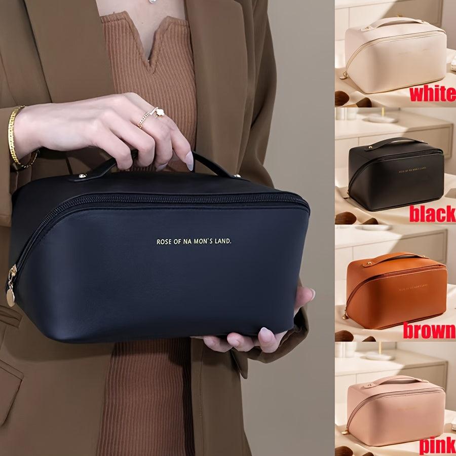 Большой вместительный органайзер для макияжа и туалетных принадлежностей из искусственной кожи с молнией и ручкой