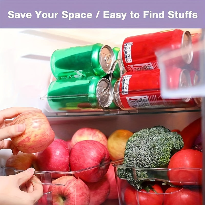 Plastic Refrigerator Organizer Bins with Soda Can Dispenser and Beverage Holder