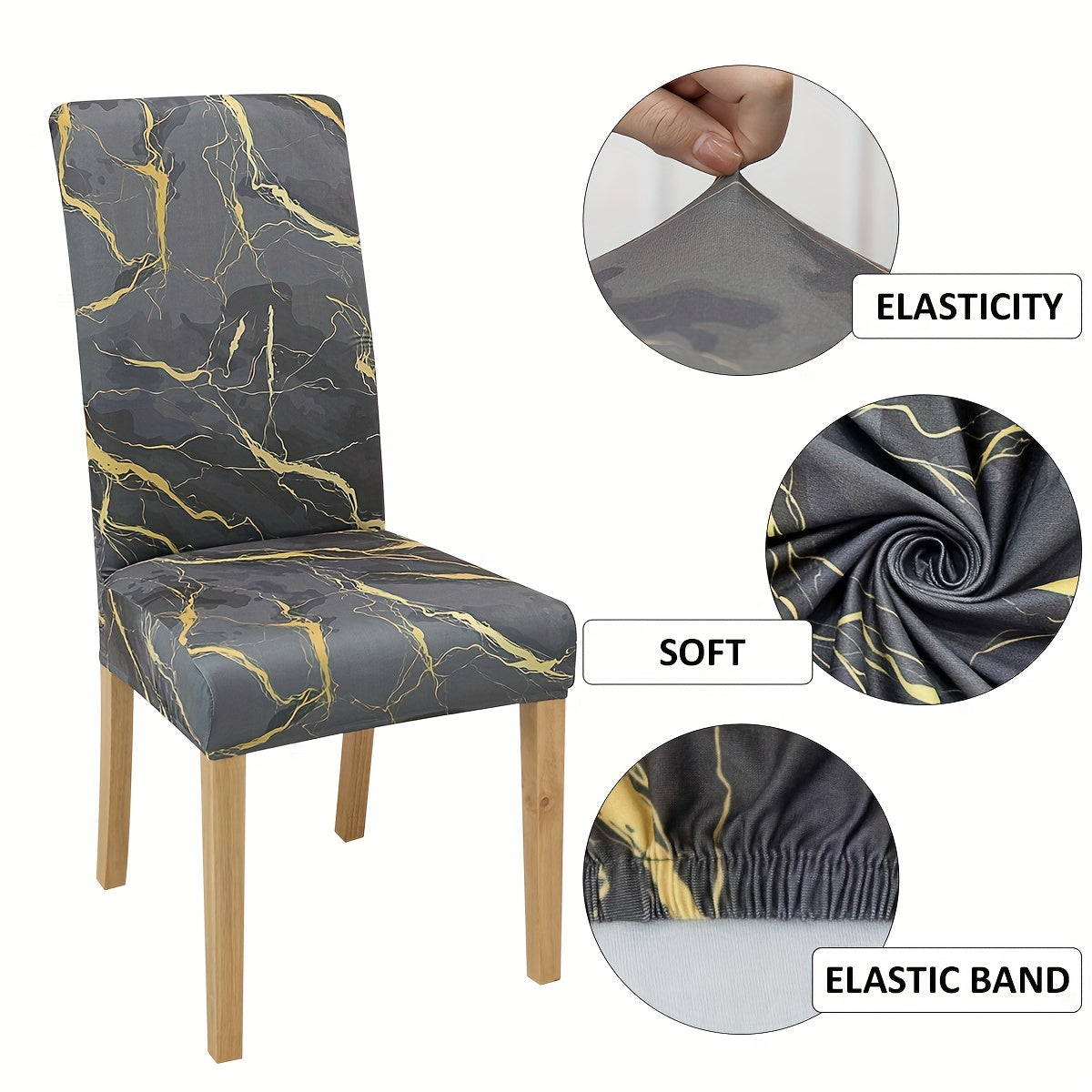 4-6 Milk Chair Slipcovers Marble Texture Elastic Dining Kitchen Home Decor