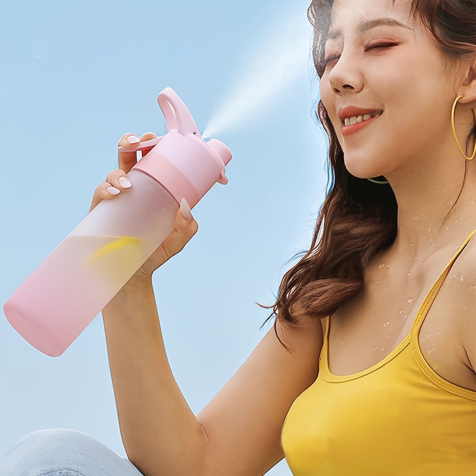 Frosted Plastic Water Bottle with Spray Mist, Straw, Leakproof Design