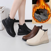 Women's Casual PU Ankle Boots with Zipper, Round Toe, Flat Heel