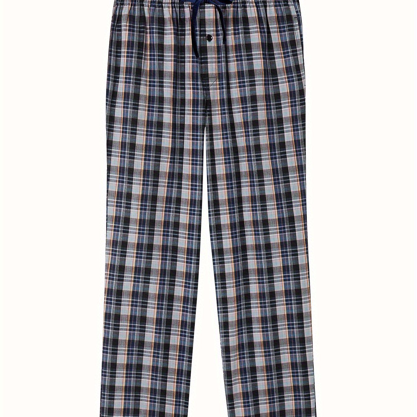 Men's Cotton Plaid Lounge Pants with Pockets Casual Sleepwear Skinny Fit