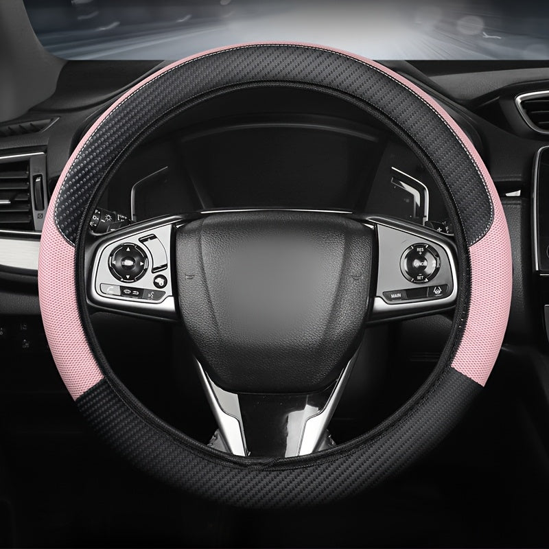 Universal Faux Leather Steering Wheel Cover Mesh Carbon Fiber Breathable Non-Slip All-Season
