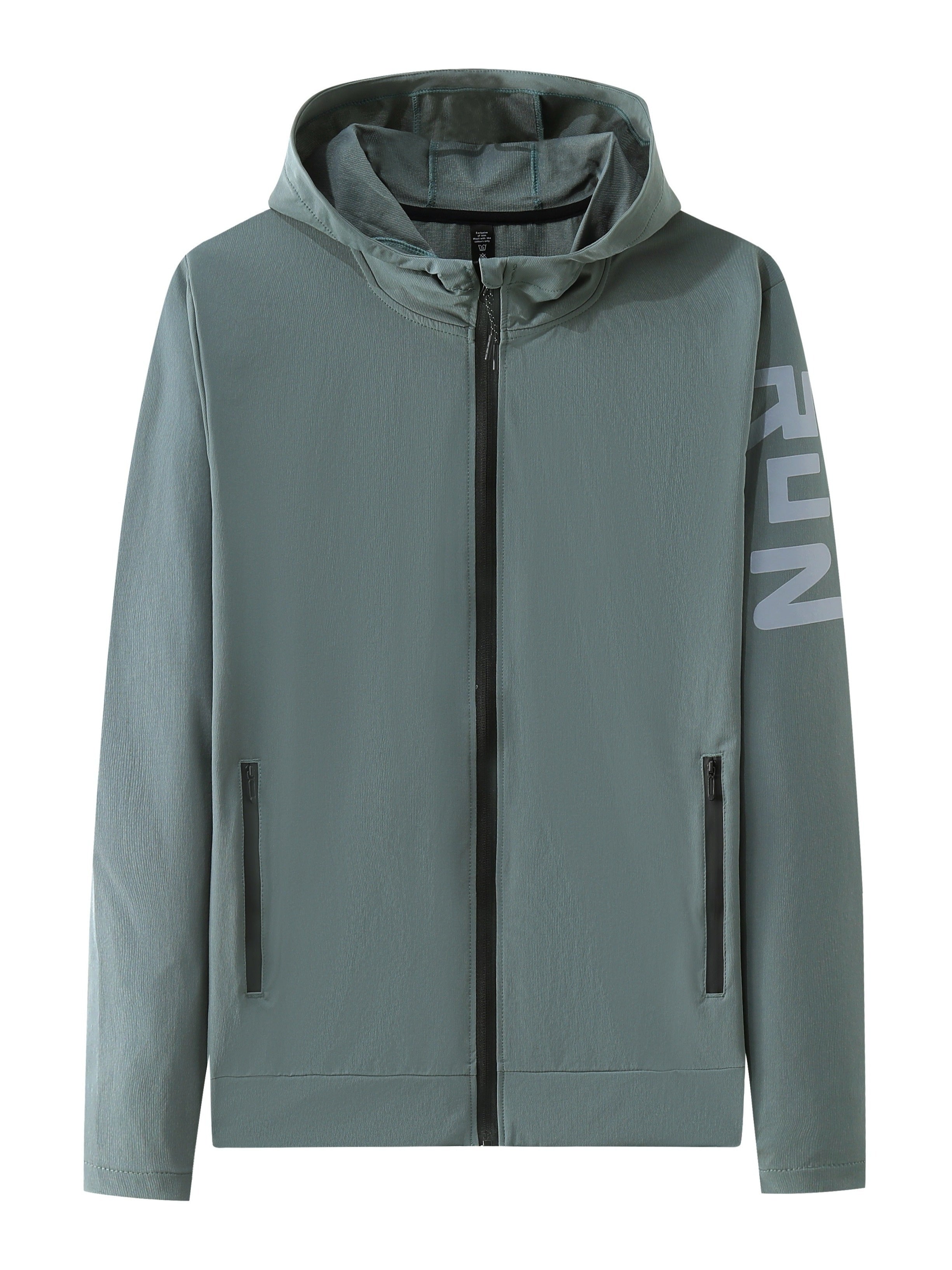 Chaqueta con capucha para hombre de poliamida y spandex, patrón de letras, con cremallera, para actividades al aire libre como senderismo y running, ideal para primavera y otoño.