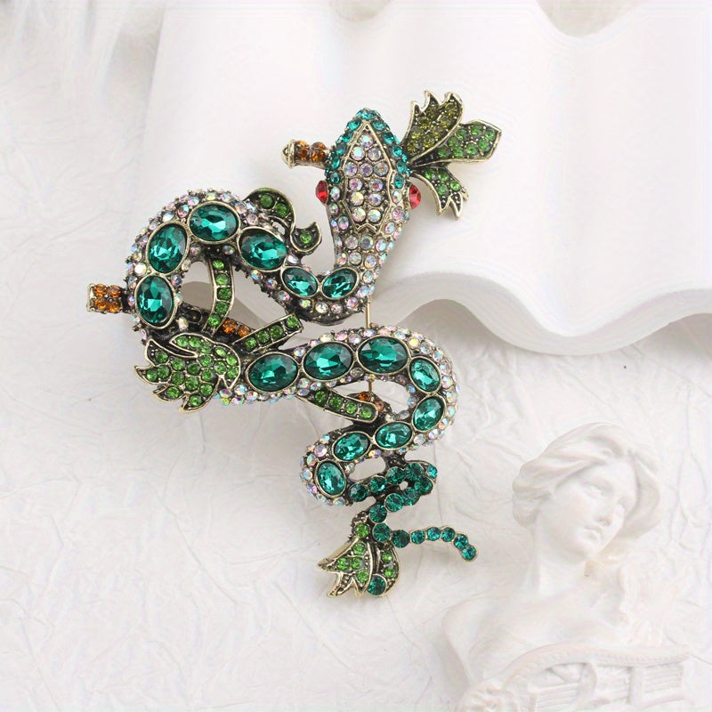 Emerald Green Vine Snake Enamel Brooch Rhinestones for Women Clothing Accessories