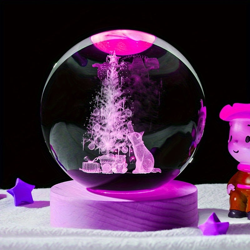 Lámpara de noche de bola de cristal que cambia de color con diseños navideños, alimentada por USB, regalo decorativo
