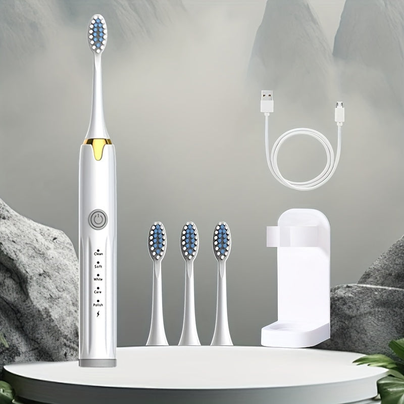 Electric Toothbrush Set 5-Speed Rechargeable with Ultra-Soft Replaceable Brush Heads for Daily Oral Care