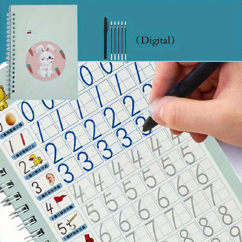 Educational Reusable Copybook for Kids Age 8+ with Colorful Illustrations and Pen Holder