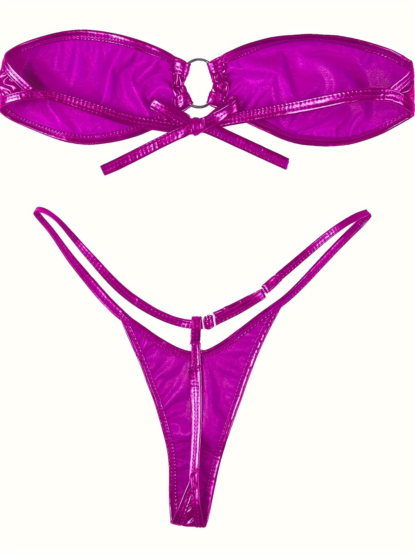 Металлический комплект белья с бандо и стрингами, регулируемые ремешки