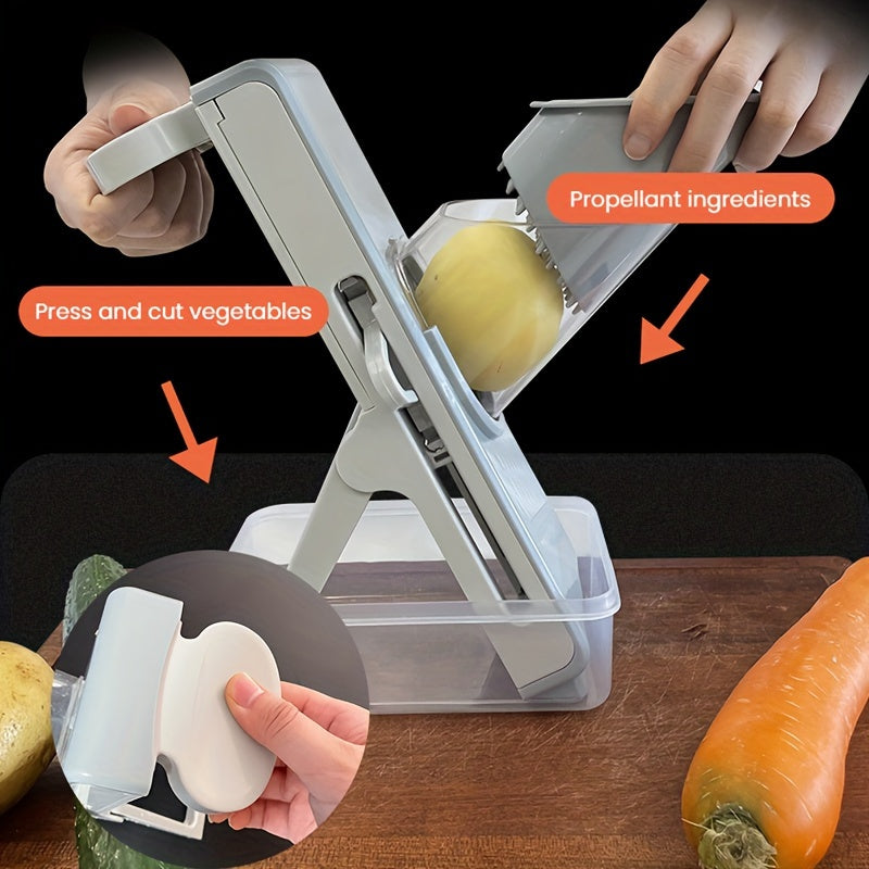 Vertical Mandoline Slicer with 3 Blades, Adjustable Thickness, Storage Container