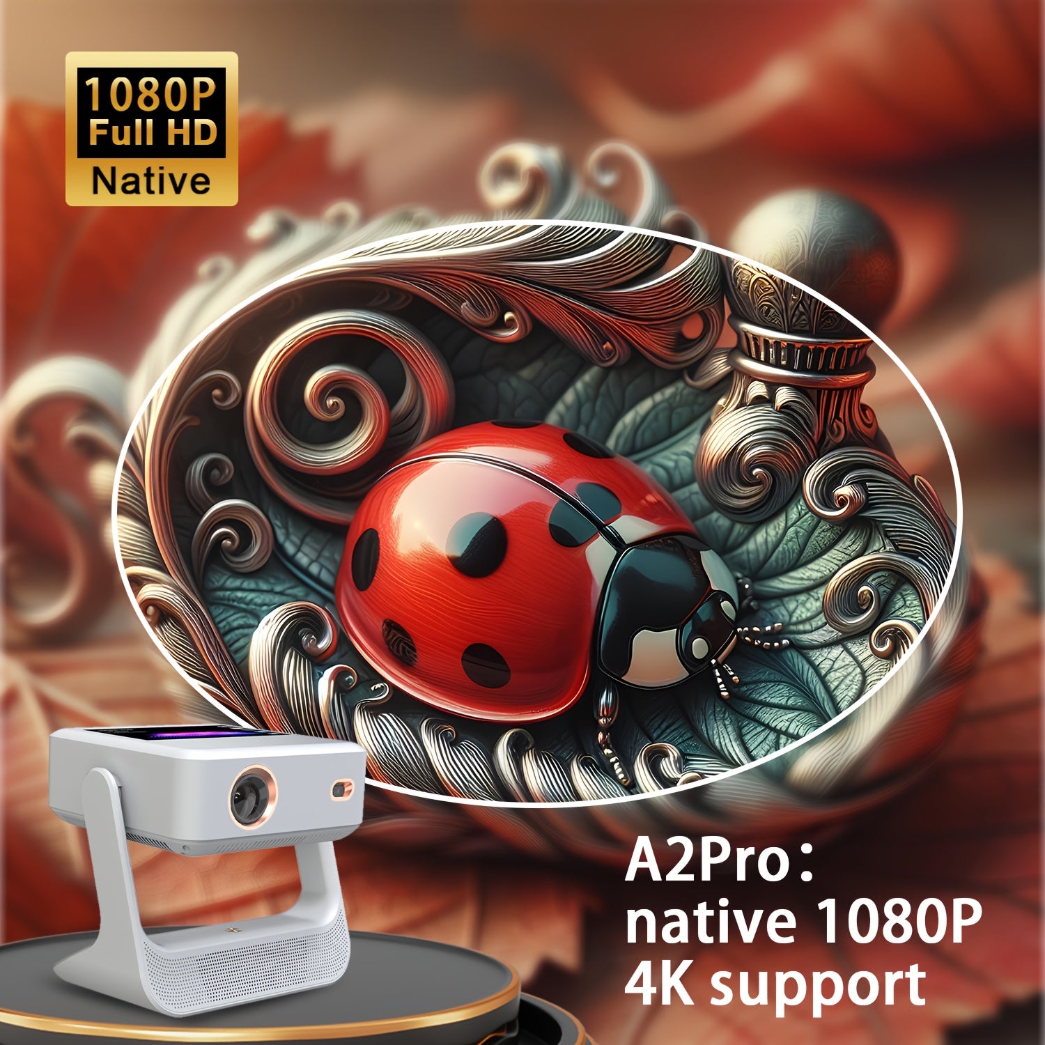 Portable 1080P 4K Projector with Touch Screen WiFi 6 Home Theater