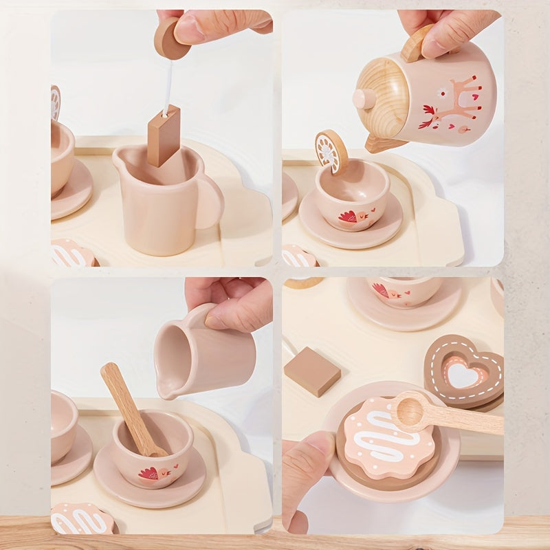 Children's Wooden Tea Set for Girls Kids Role-Playing Toy Kitchen Pretend Play