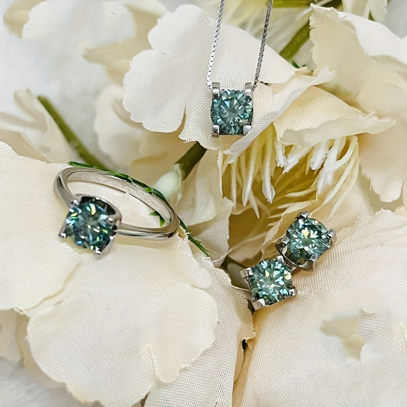 Набор украшений из стерлингового серебра 925 с моссанитом, включающий серьги, ожерелье, кольцо, 1 карат, подарок на помолвку и свадьбу