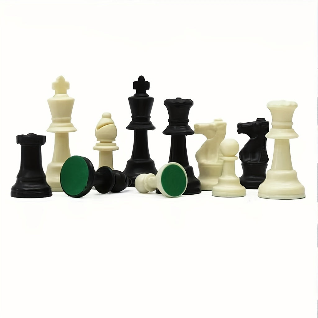 Plastic Chess Set 32 Pieces Black and White King 97mm for Game Entertainment