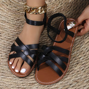 Women's Flat Sandals with Non-Slip Rubber Sole, Open Toe, Slip-On, Elegant Style