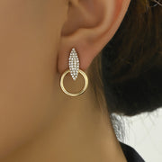 Women's Silver Hollow Circle Leaf Dangle Earrings Rhinestone Jewelry