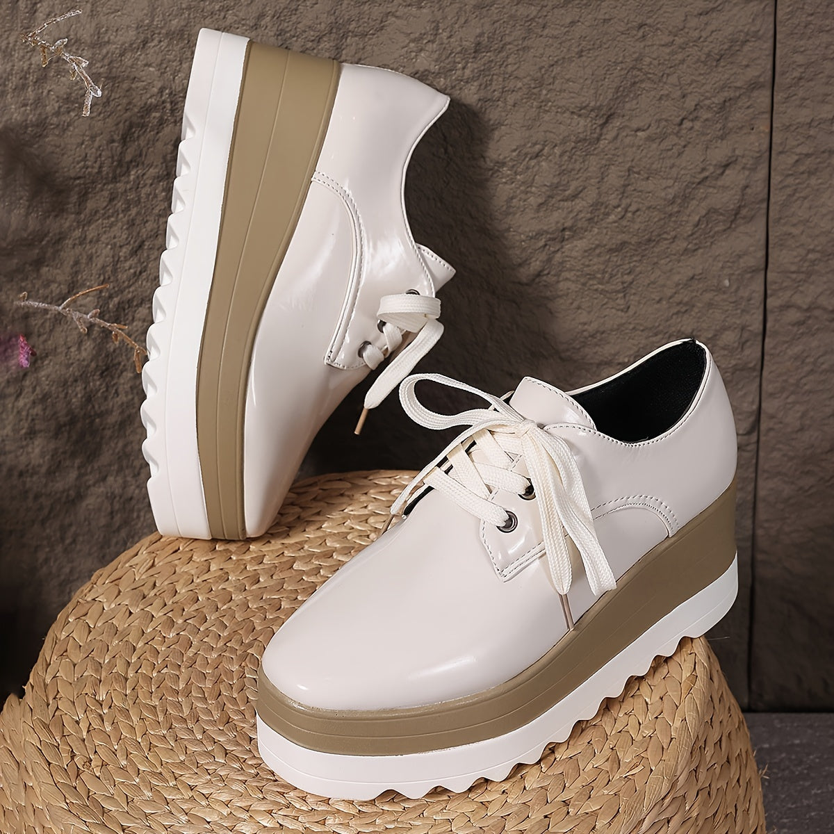 Women Square Toe Platform Shoes Thick Sole Non-Slip Lightweight