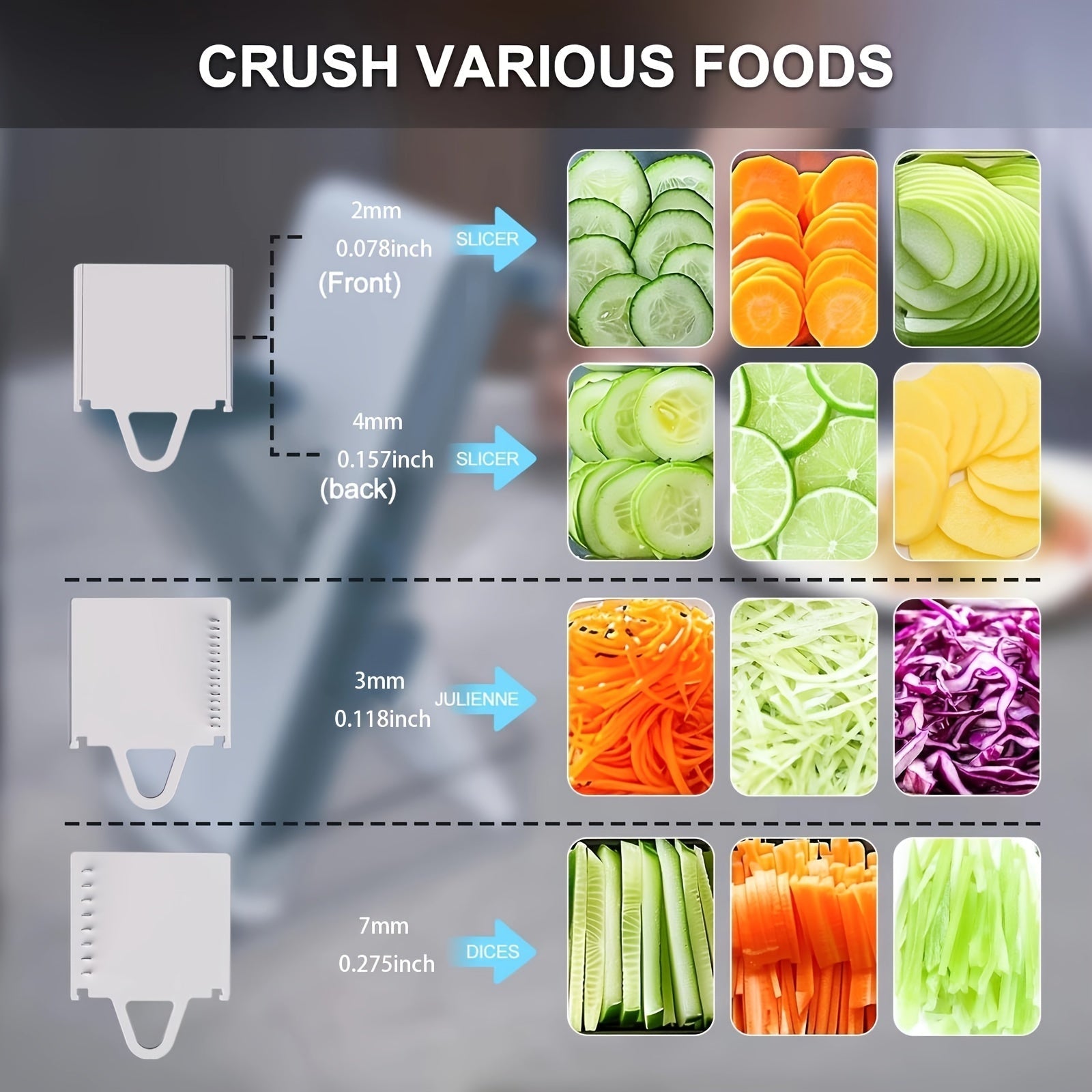 Vertical Mandoline Slicer with 3 Blades, Adjustable Thickness, Storage Container