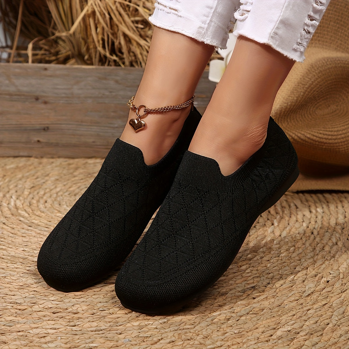 Women's Slip-On Casual Shoes - Lightweight Comfort Breathable Fabric Beige Black Charcoal