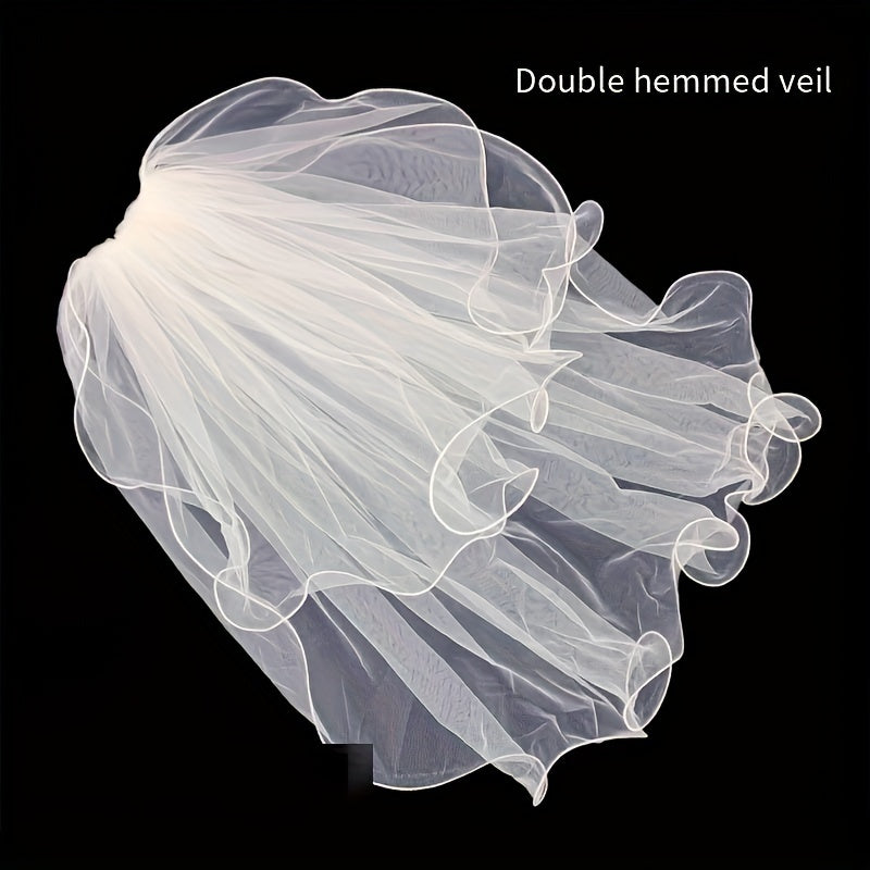 Yig'ilgan qatlamli to'y vo'rolari va tugma bezakli to'y soch aksessuari uchun qiz uchun