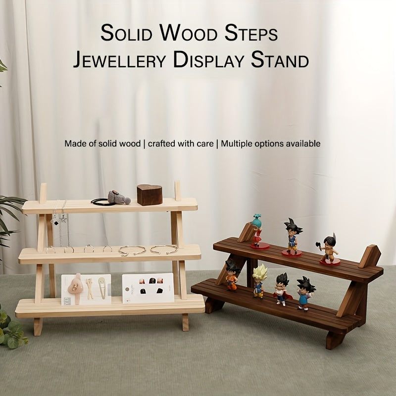 Wooden Multi-Layer Jewelry Organizer Stand with Multiple Steps for Storage