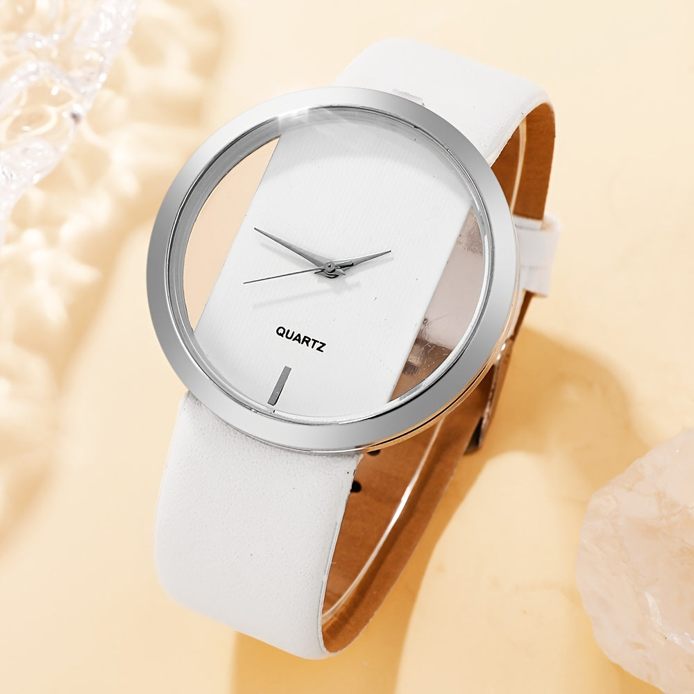 2 ta ayollar modasi soatlari to'plami, bo'sh dizayni bilan, kvarts mexanizmi, PU charm bilan yurak bilagti