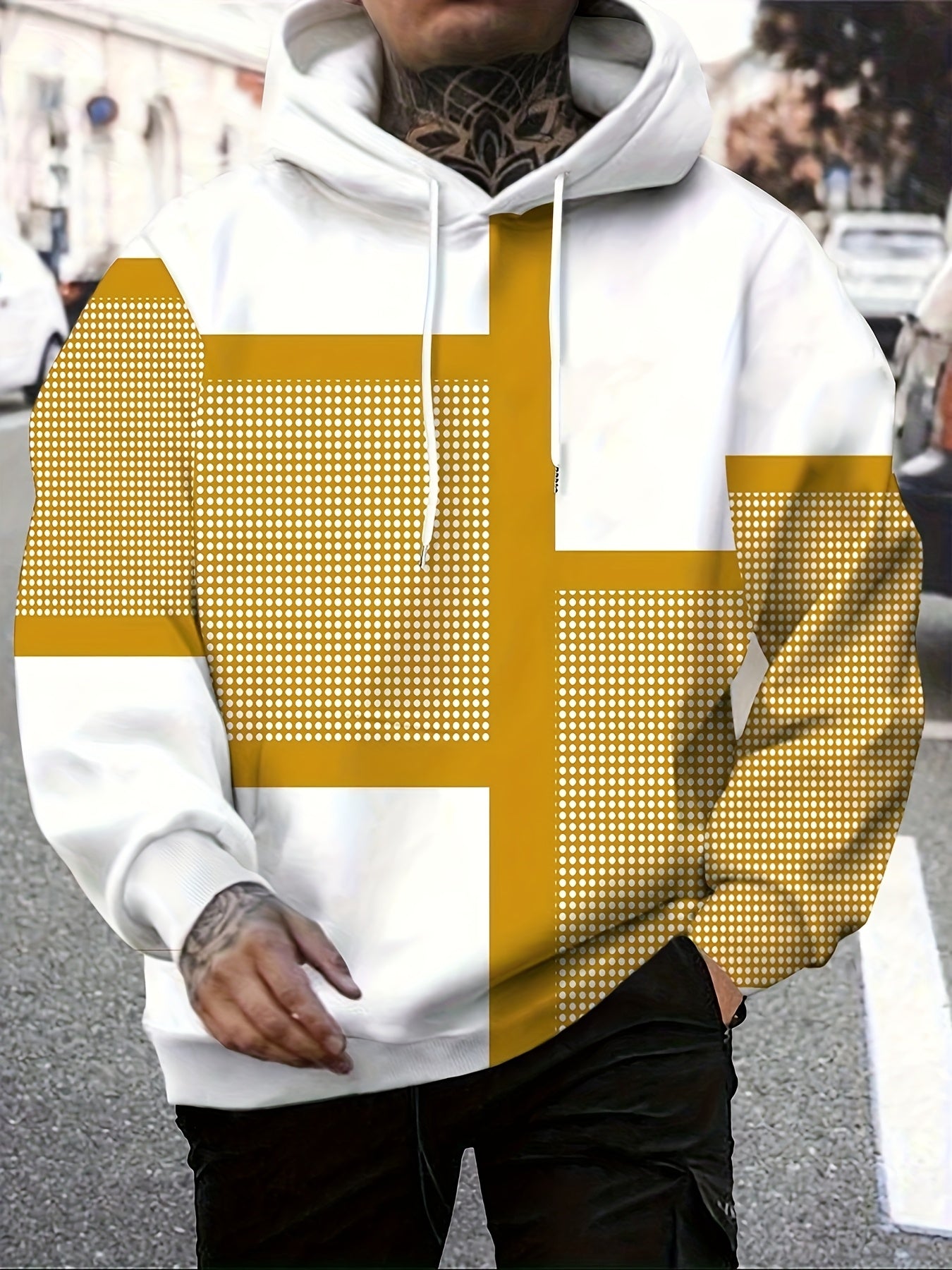 Men's Digital Print Hooded Sweatshirt Polyester Long Sleeve Plus Size Casual Knit