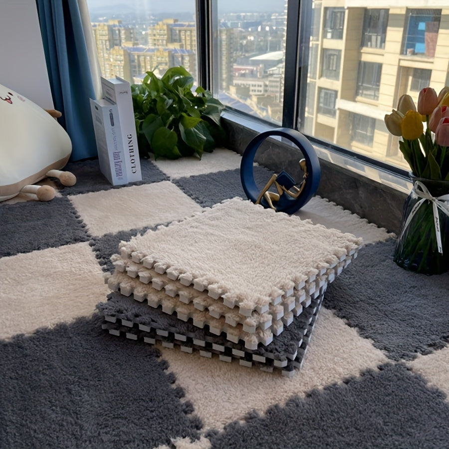 20pcs Indoor Carpet Tiles Full Coverage Washable Non-Slip Floor Rug 29.97cm Polyester EVA