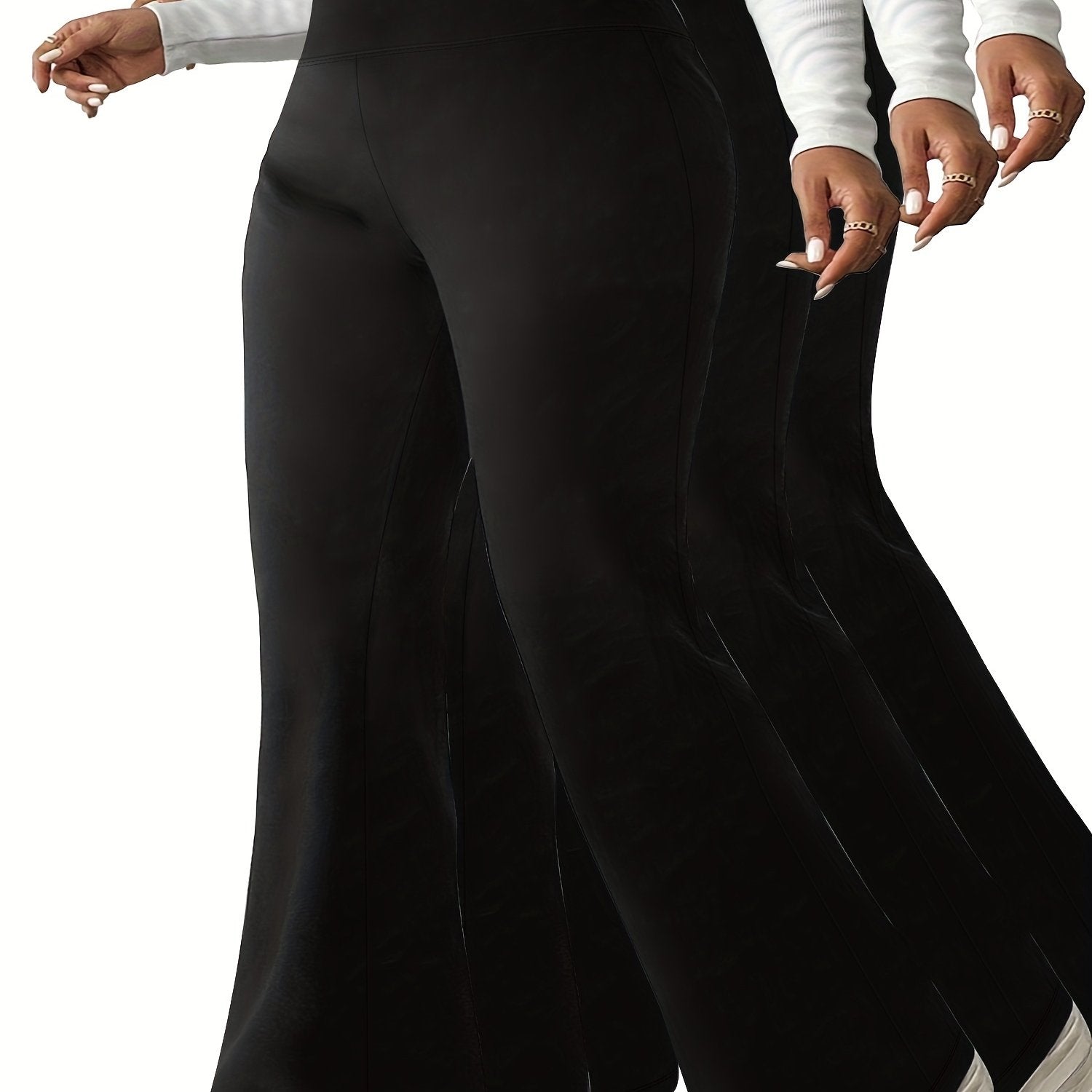 Women Stretchy High-Waist Flare Pants 3-Pack Tummy Control Black Red Navy