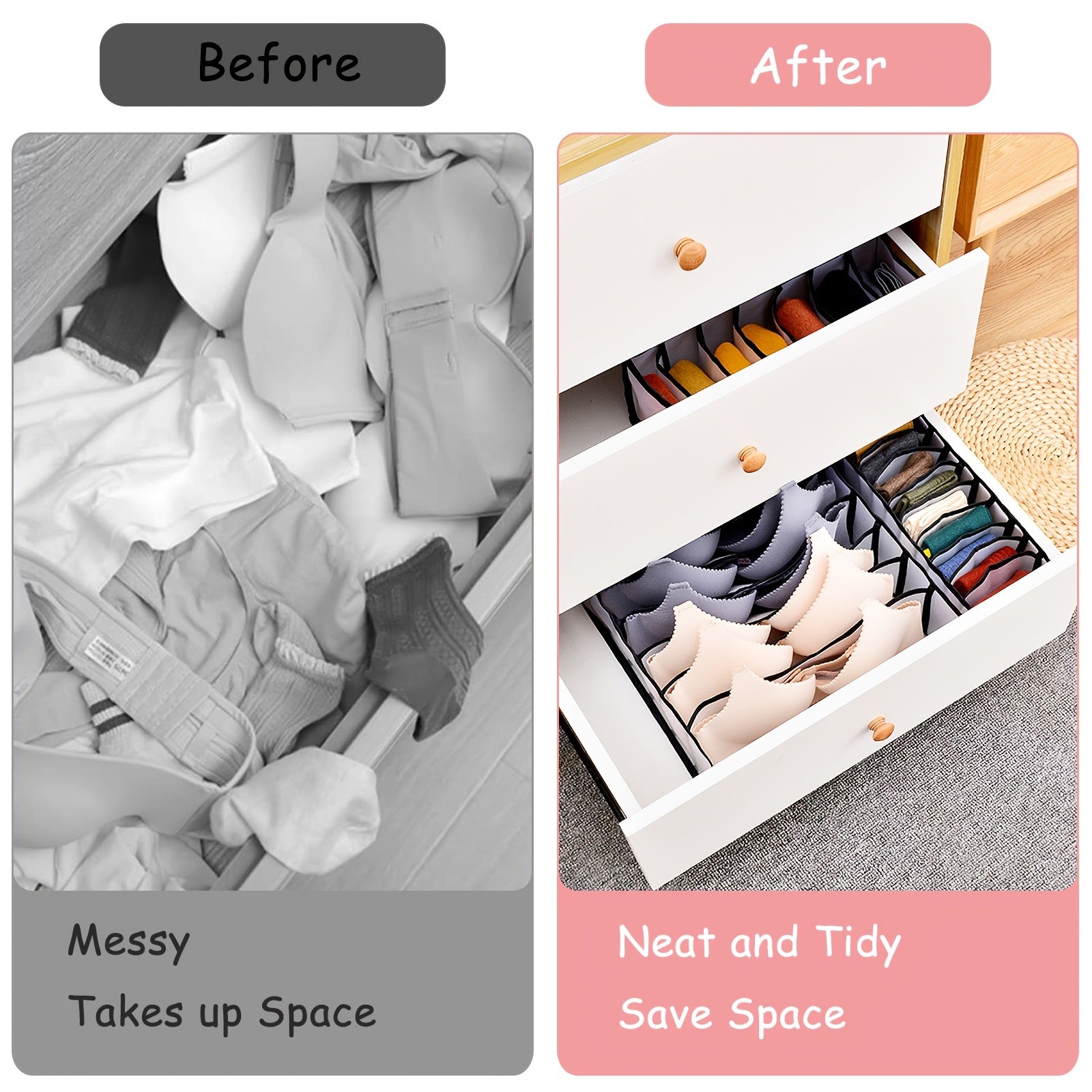 Qora Naylon Oʻzini yopadigan ichki kiyimlar tashkilotchisi 5-toʻplam choyshablar uchun bo‘linmalar uchun shkaf bo‘linmalari