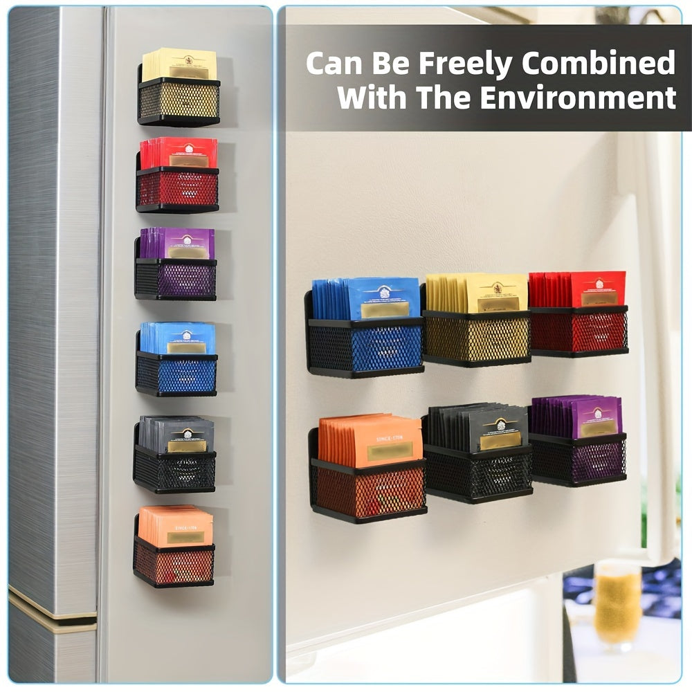 Organizador de malla metálica para colgar bolsas de té magnéticas para nevera, encimera y estante de cocina