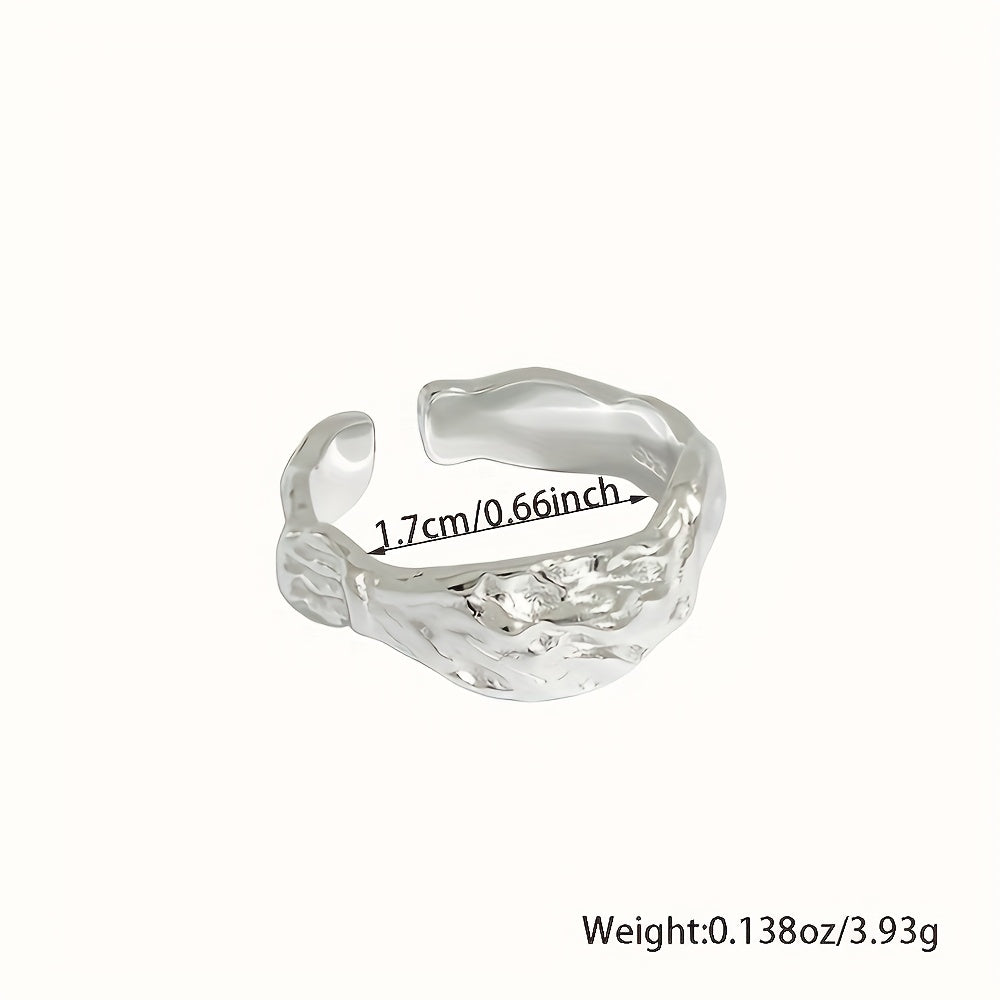 Серебряное открытое кольцо с текстурой фольги, регулируемое, винтажный стиль украшений